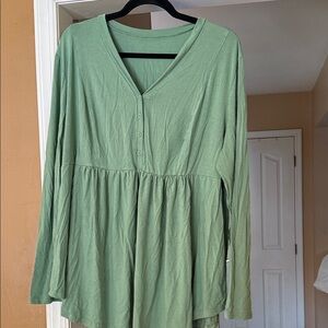 Green V-Neck Buttoned Women's Top